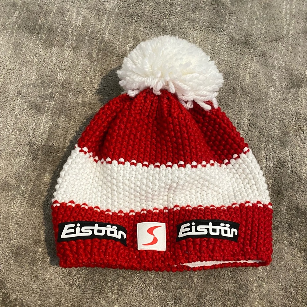Eisbär Australian ski beanie hat. Red and white stripes. Worn once! Like new!